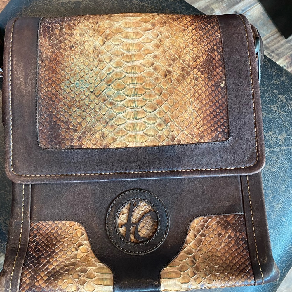 Franco Cuadra leather & snakeskin crossbody satchel